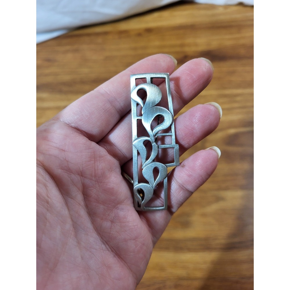 Kelly Waters Modernist Abstract Pewter Pin Brooch Pendant
